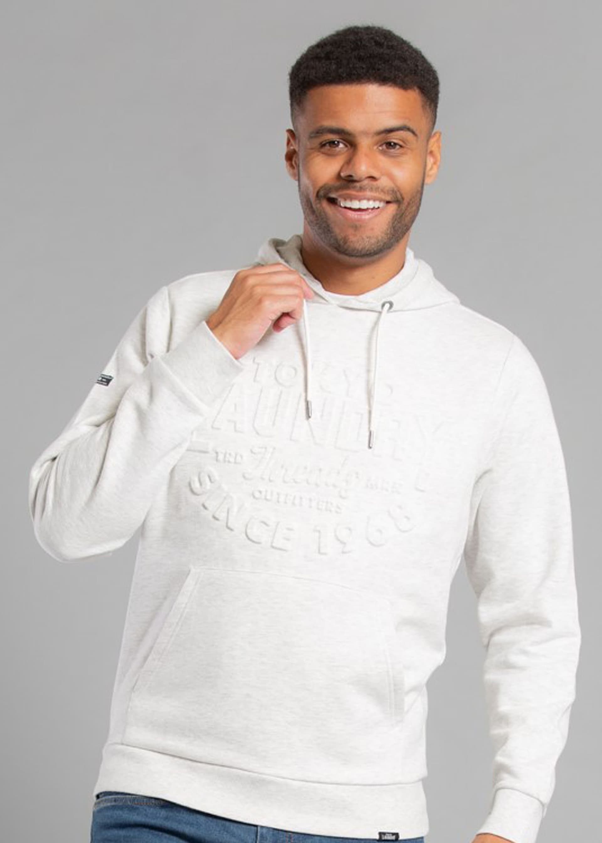 Tokyo Laundry Tokyo Laundry Men's Cotton Blend Embossed Drawstring Hoody in Light Grey