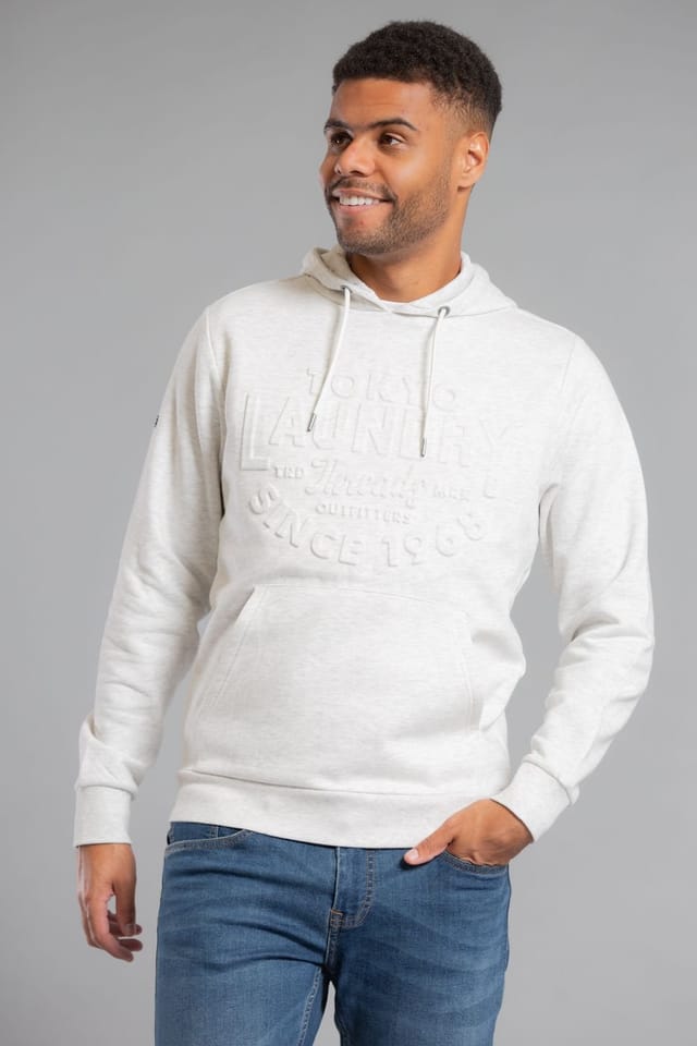 Tokyo Laundry Tokyo Laundry Men's Cotton Blend Embossed Drawstring Hoody in Light Grey - 3