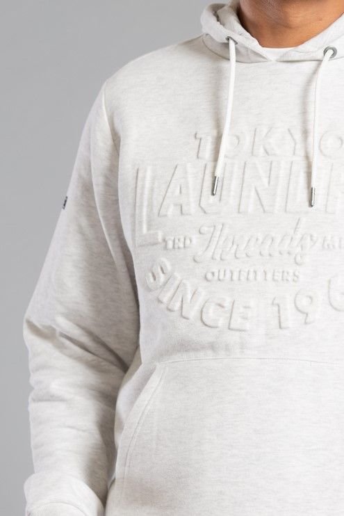 Tokyo Laundry Tokyo Laundry Men's Cotton Blend Embossed Drawstring Hoody in Light Grey - 4