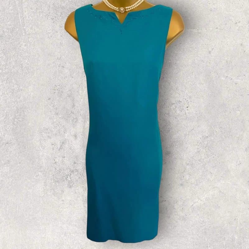 Liz Claiborne Liz Claiborne Womens Aqua Blue Linen Sleeveless Shift Dress UK 10/12