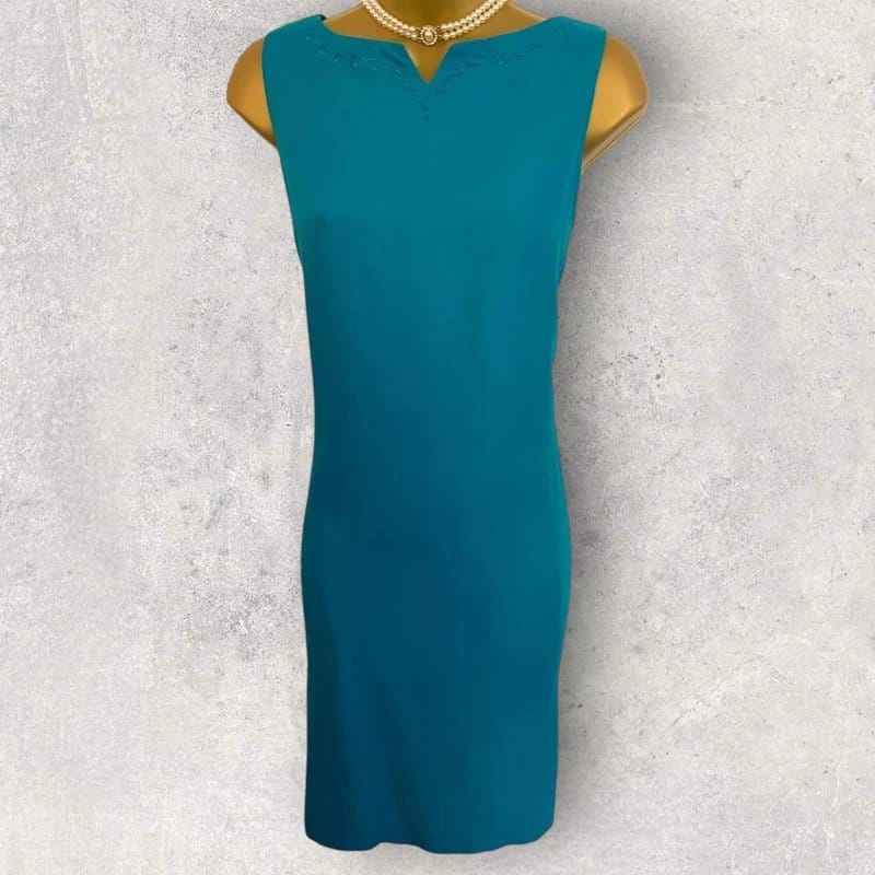 Liz Claiborne Liz Claiborne Womens Aqua Blue Linen Sleeveless Shift Dress UK 10/12 - 1