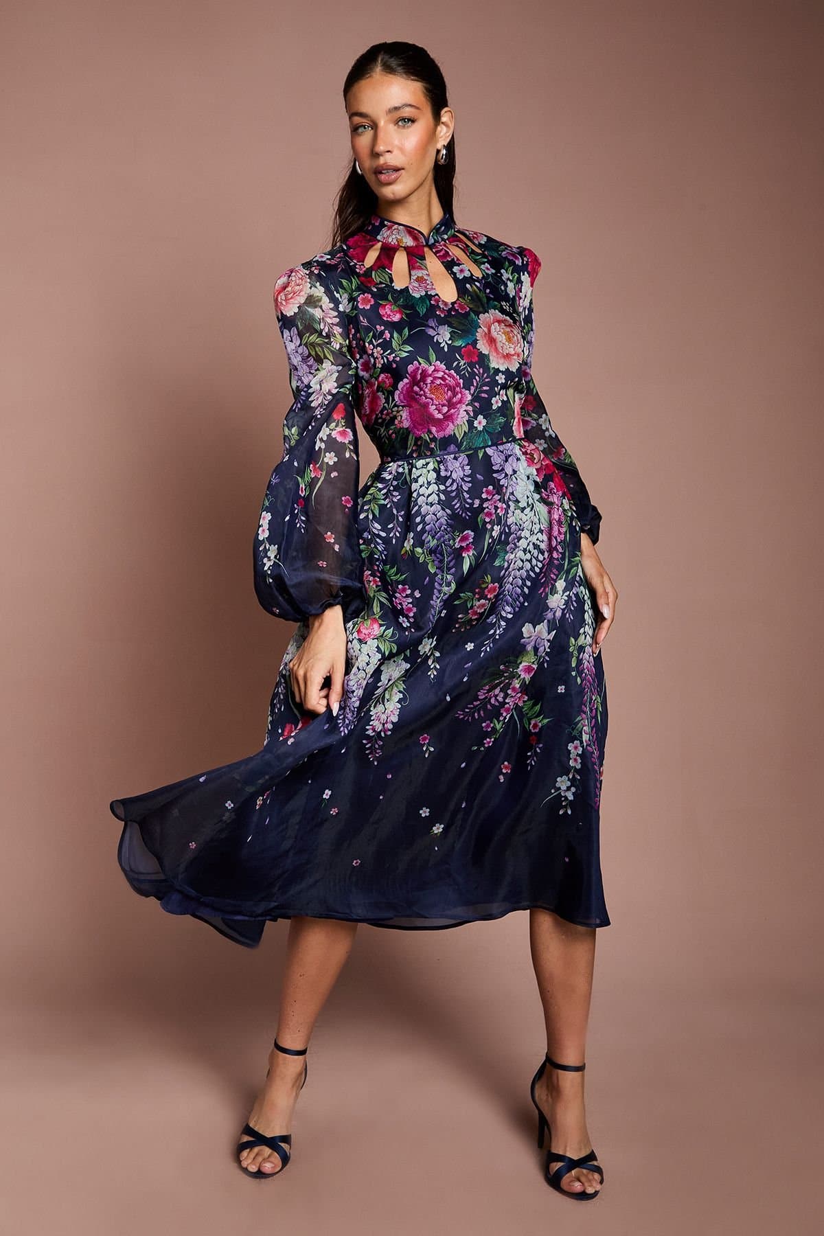 Coast Coast Women's Cutout Printed Organza Midi Dress in Navy