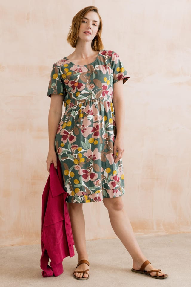 Lily & Me Lily & Me Women's Carnival Linen Blend Printed Dress in Green - 2