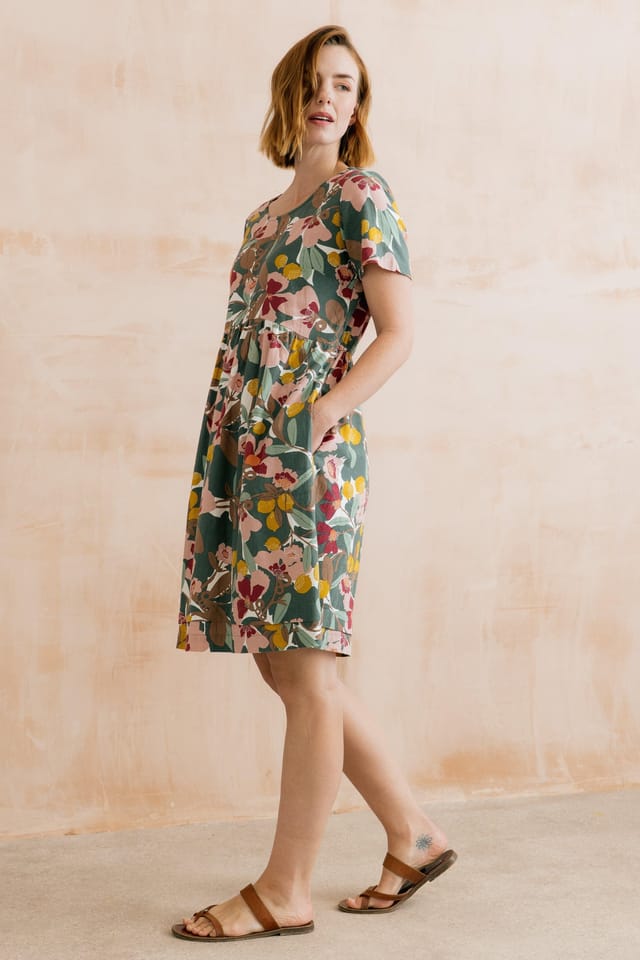 Lily & Me Lily & Me Women's Carnival Linen Blend Printed Dress in Green - 3