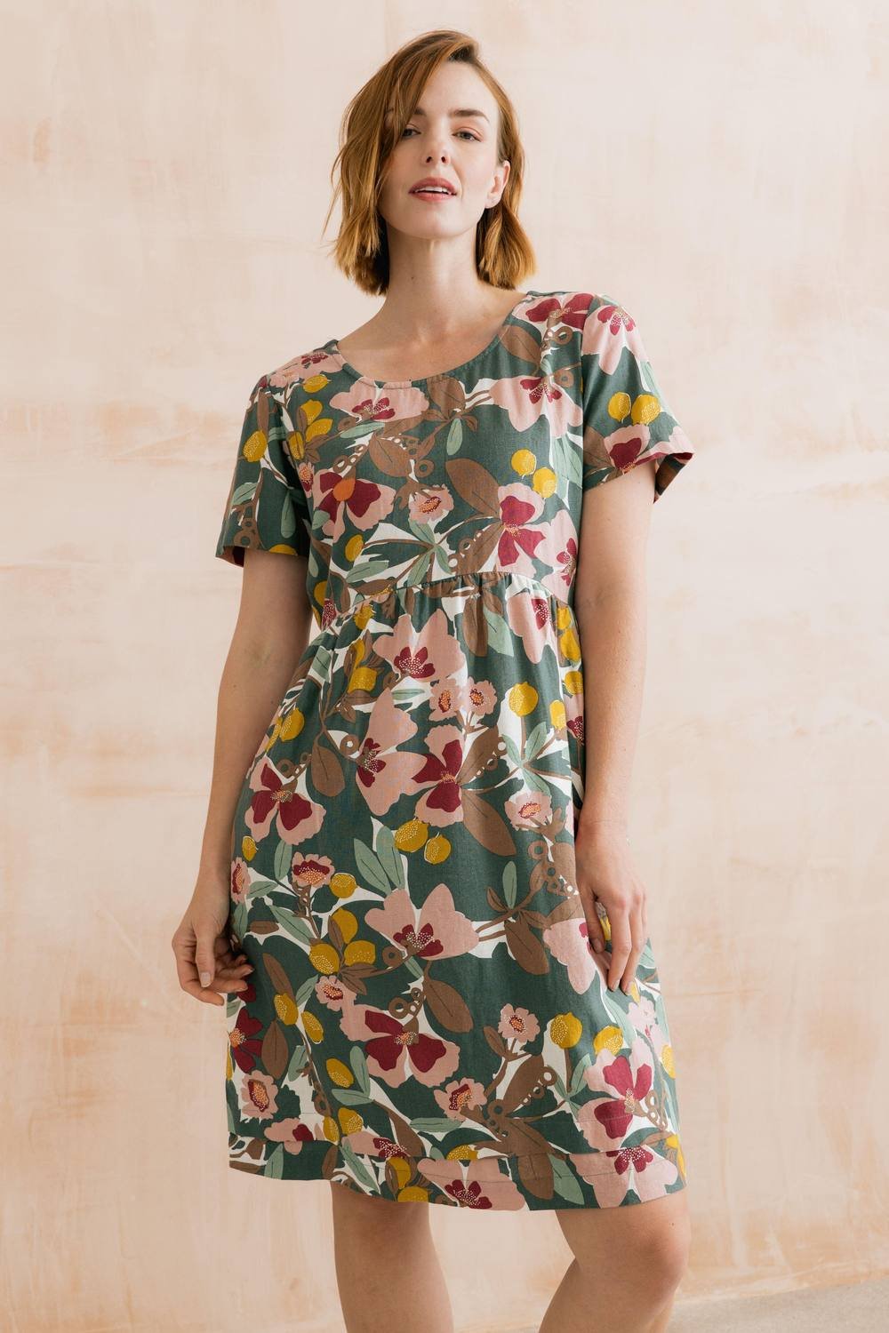 Lily & Me Lily & Me Women's Carnival Linen Blend Printed Dress in Green - 4