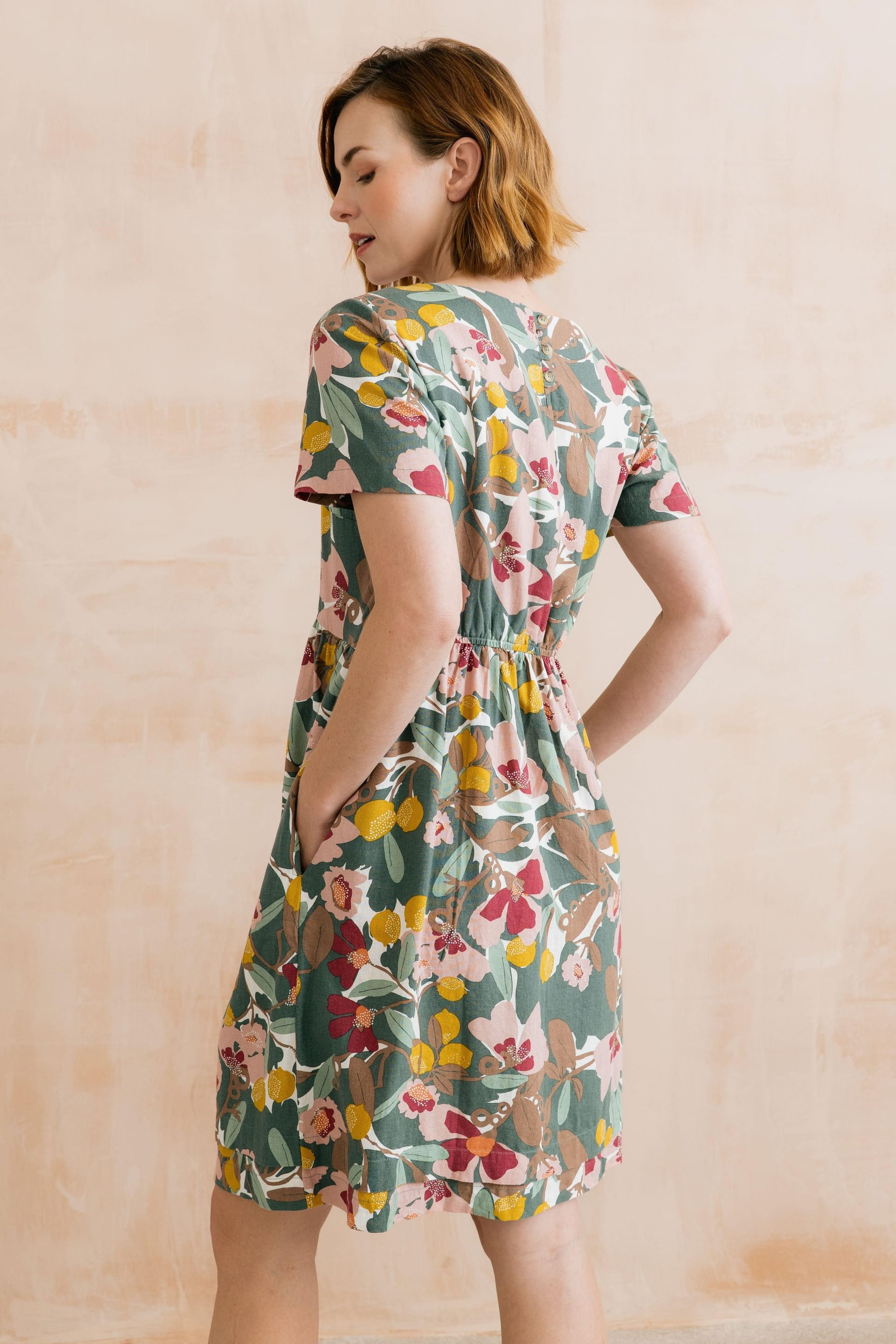 Lily & Me Lily & Me Women's Carnival Linen Blend Printed Dress in Green - 4