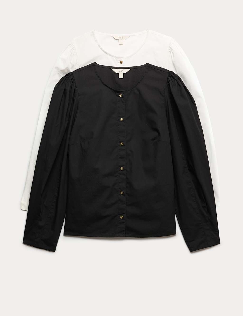 Marks & Spencer M&S 2 Pack Pure Cotton Blouses Black/White