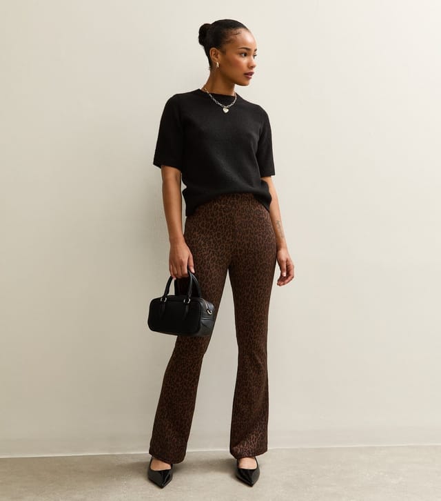 New Look Women's Petite Brown Leopard Print Flared Leg Trousers New Look - 3