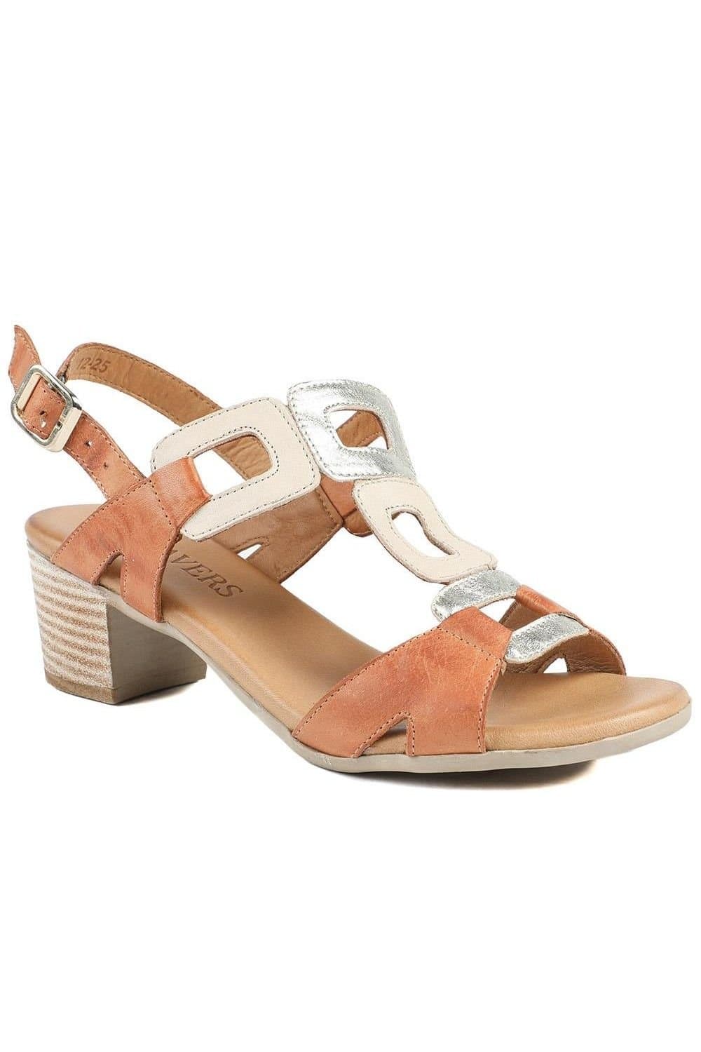 Pavers Pavers Women's All Leather Block Heel Sandals in Tan