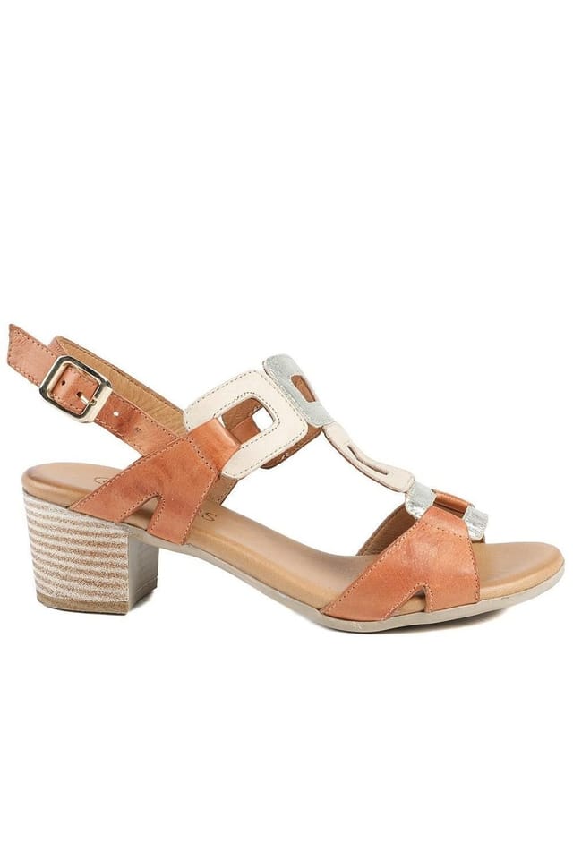 Pavers Pavers Women's All Leather Block Heel Sandals in Tan - 2