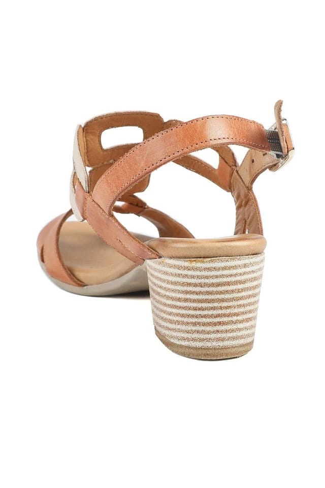 Pavers Pavers Women's All Leather Block Heel Sandals in Tan - 3