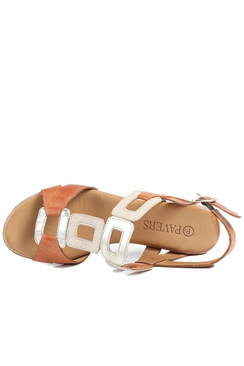 Pavers Pavers Women's All Leather Block Heel Sandals in Tan - 4