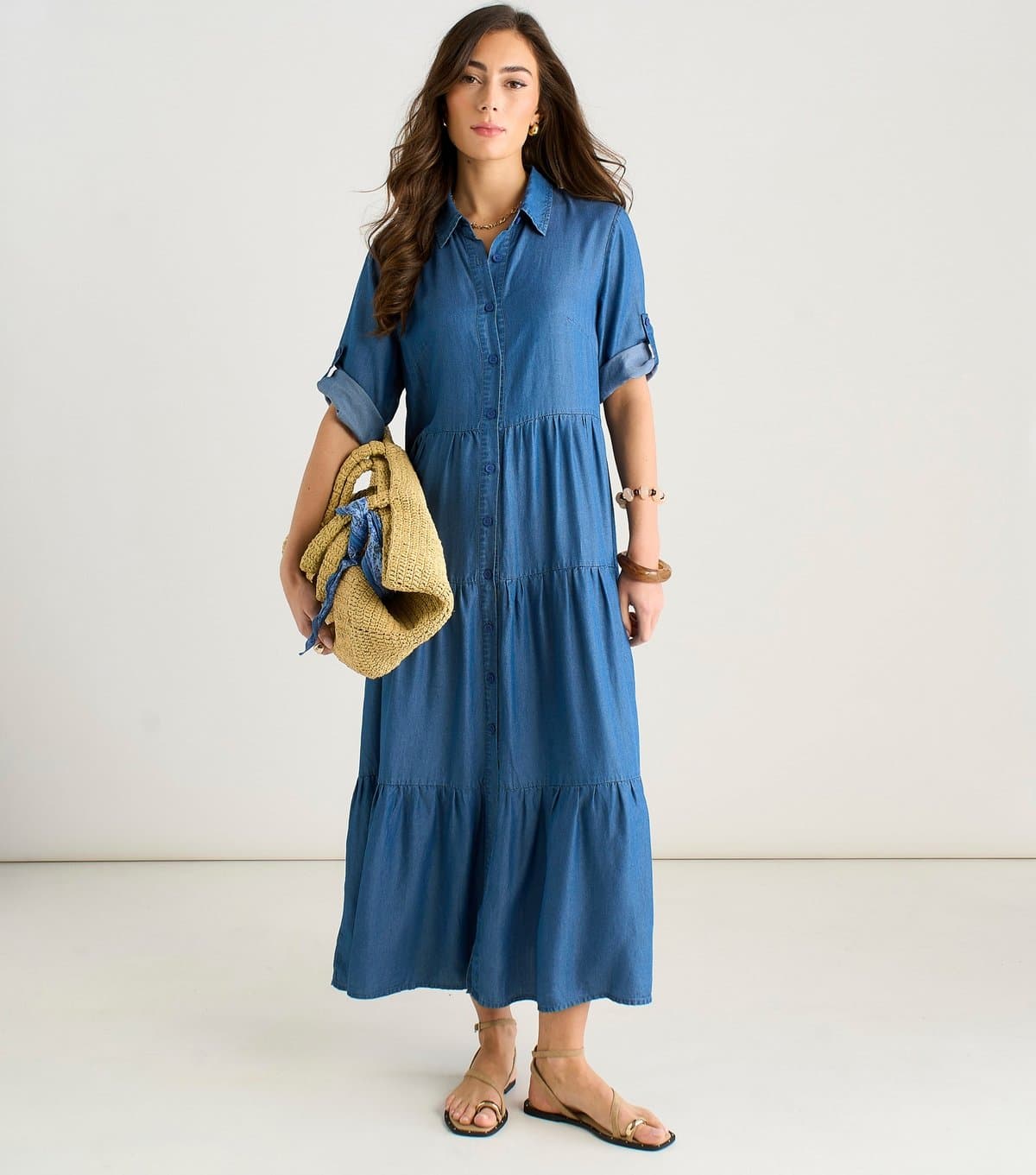 Gini London Women's Blue Chambray Maxi Shirt Dress Gini London New Look