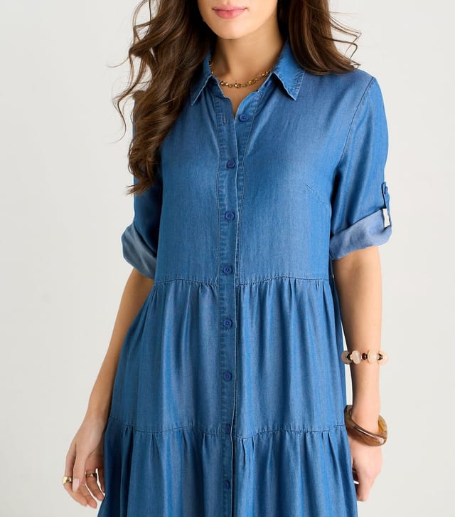 Gini London Women's Blue Chambray Maxi Shirt Dress Gini London New Look - 2