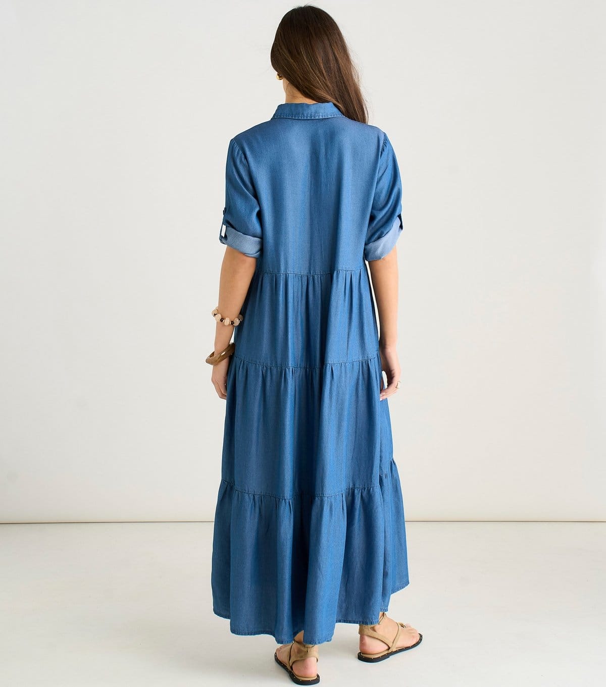 Gini London Women's Blue Chambray Maxi Shirt Dress Gini London New Look - 4
