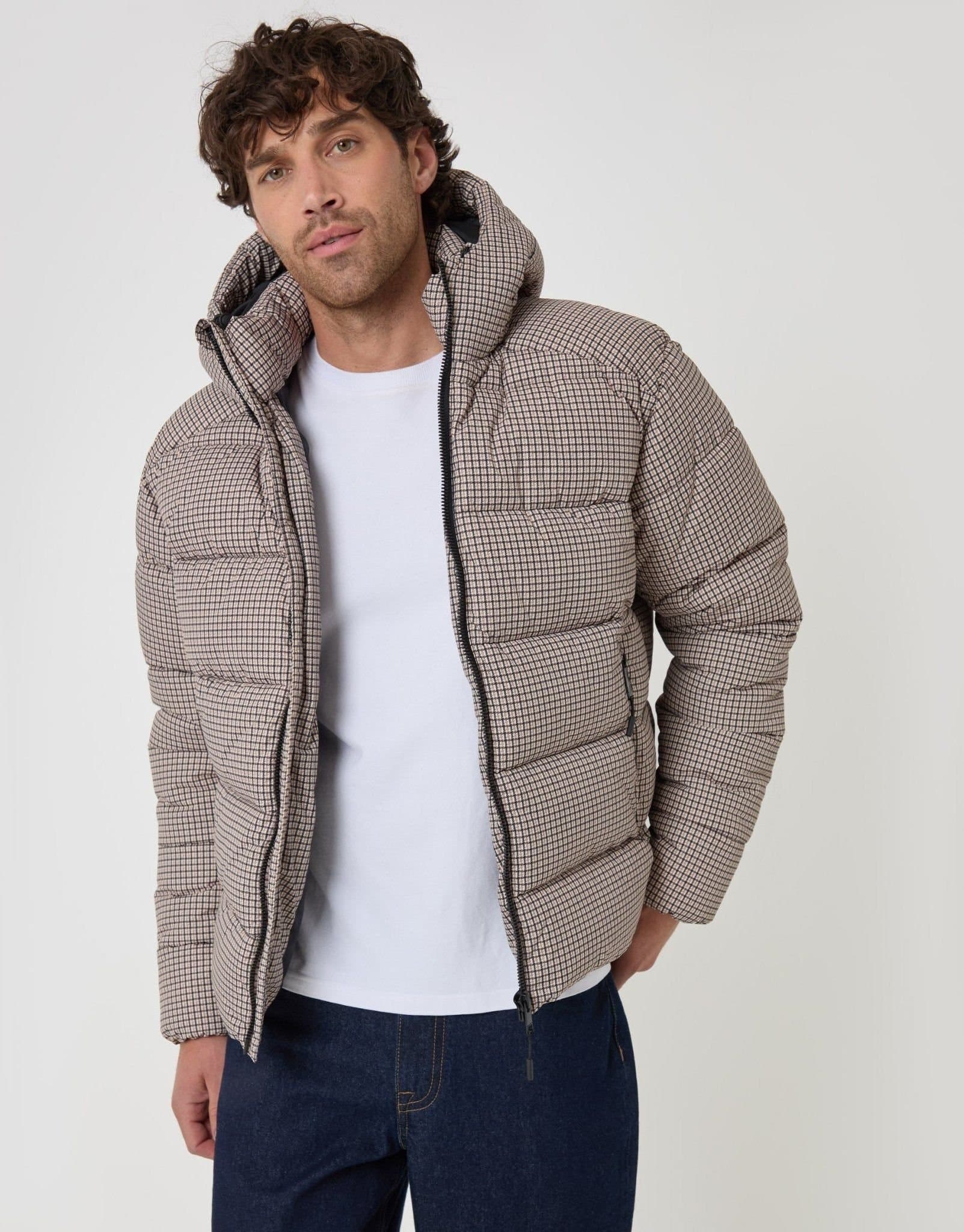 Threadbare threadbare Men's Showerproof Hooded Puffer Coat in Brown