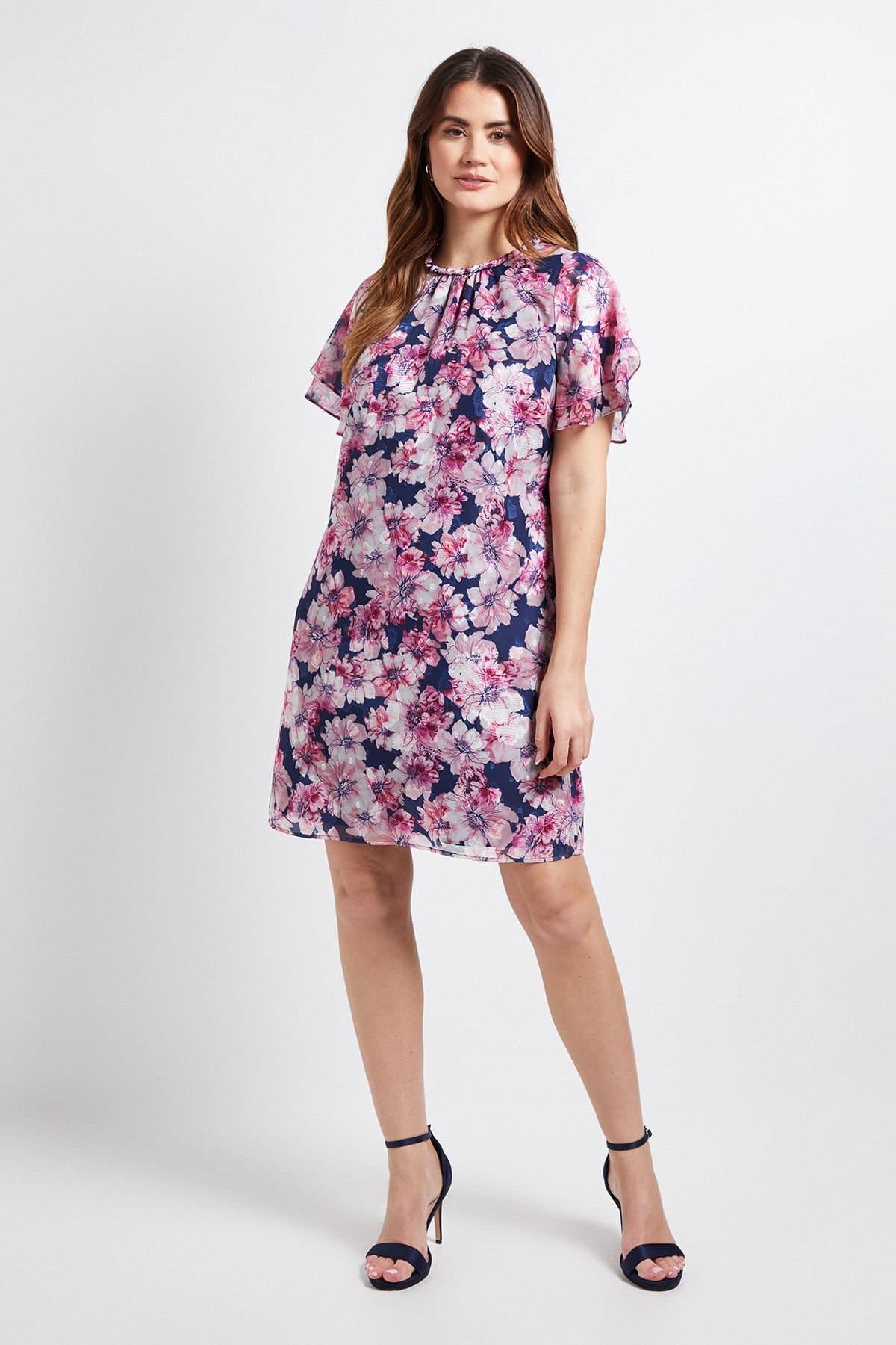Wallis Wallis Women's Floral Neck Trim Shift Dress in Black