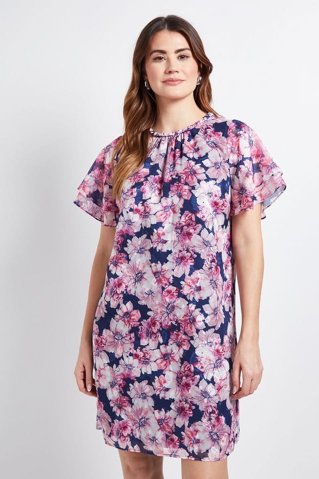 Wallis Wallis Women's Floral Neck Trim Shift Dress in Black - 2