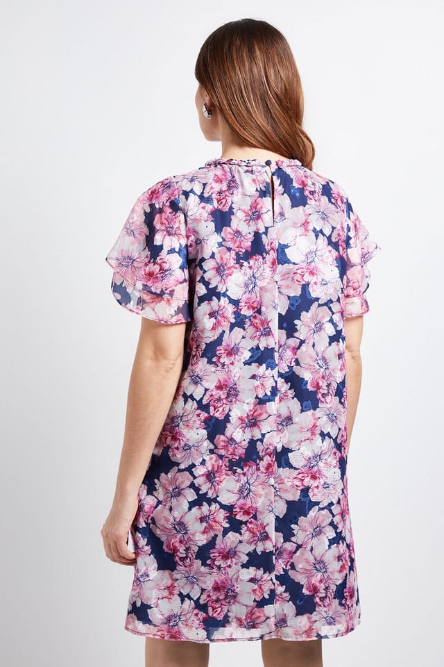 Wallis Wallis Women's Floral Neck Trim Shift Dress in Black - 3