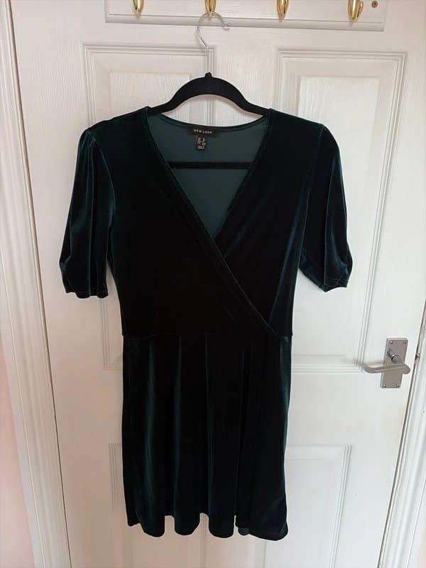 New Look Green Velvet wrap dress