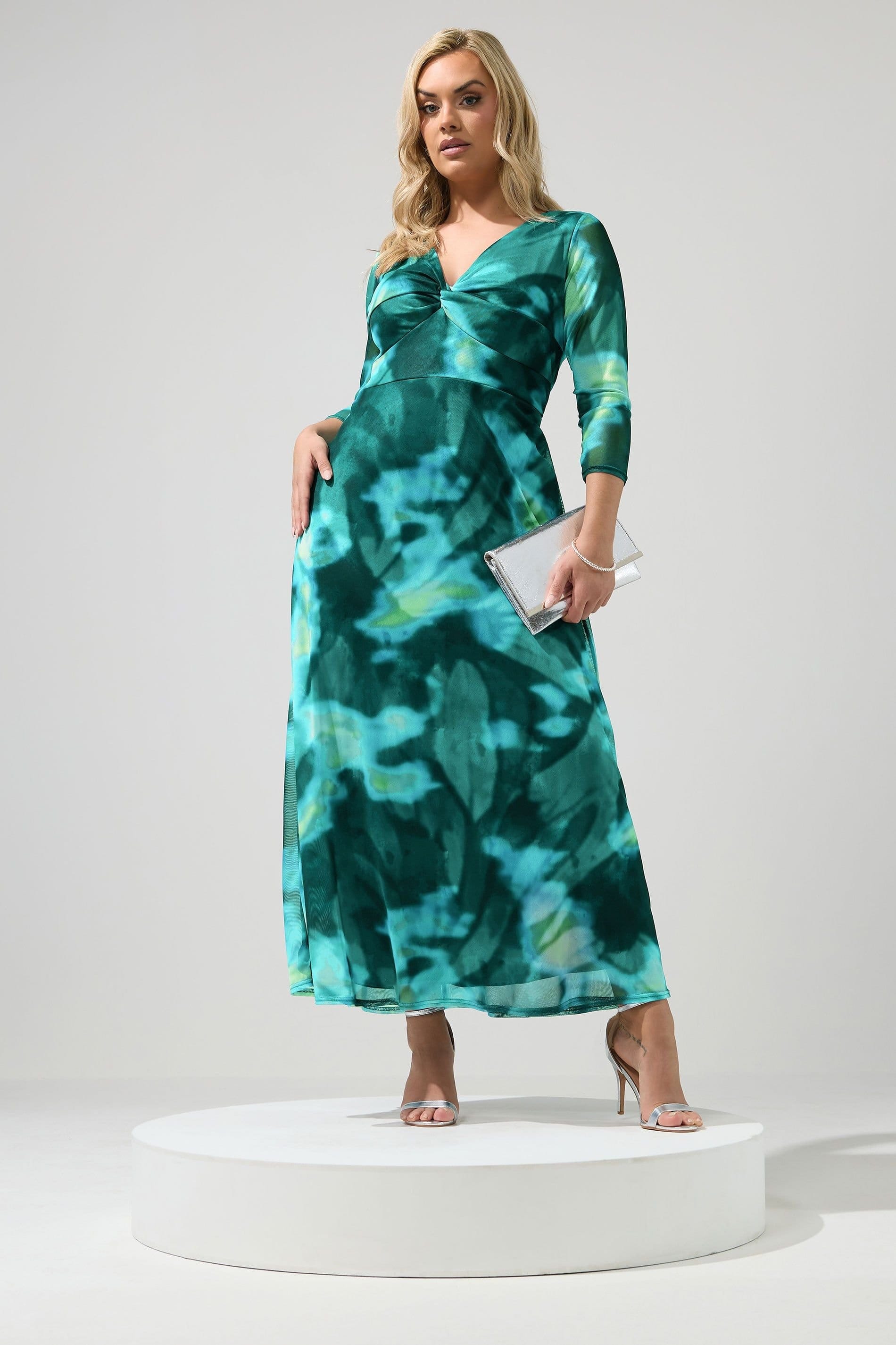 Yours London Turquoise Abstract Knot Front Maxi Dress