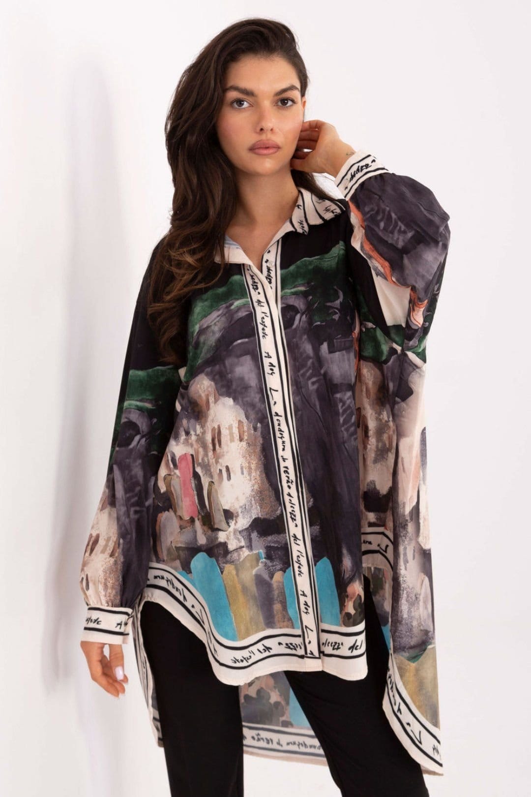 Love Lace Black Print Long Sleeve Casual Shirt