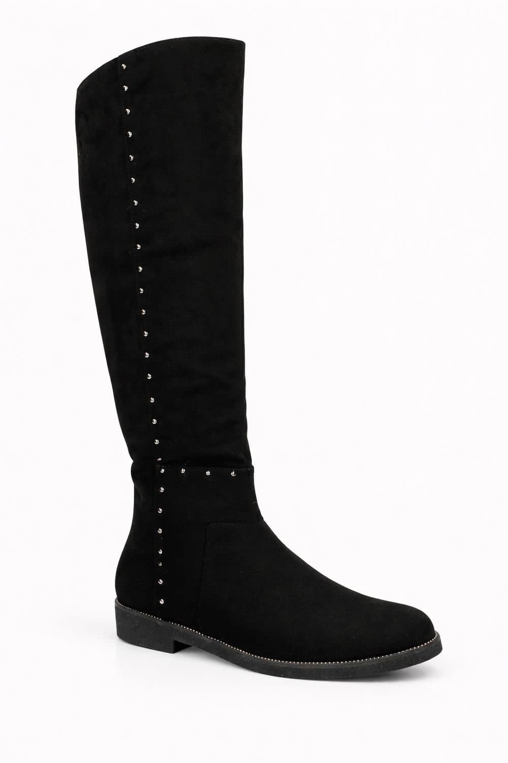 Spot On Spot On Women's Over The Knee Stud Detail Flat Boots in Black