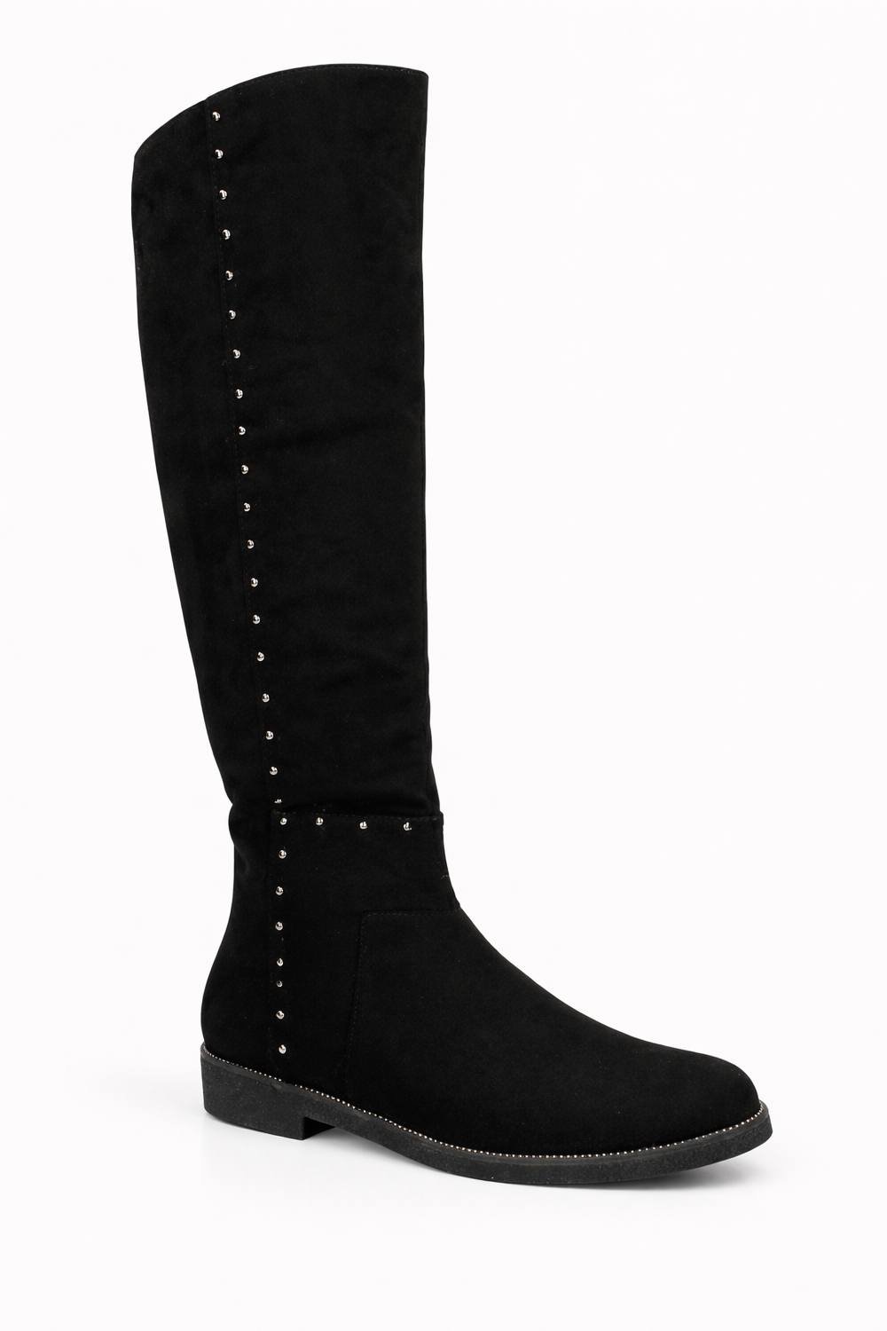 Spot On Spot On Women's Over The Knee Stud Detail Flat Boots in Black - 3