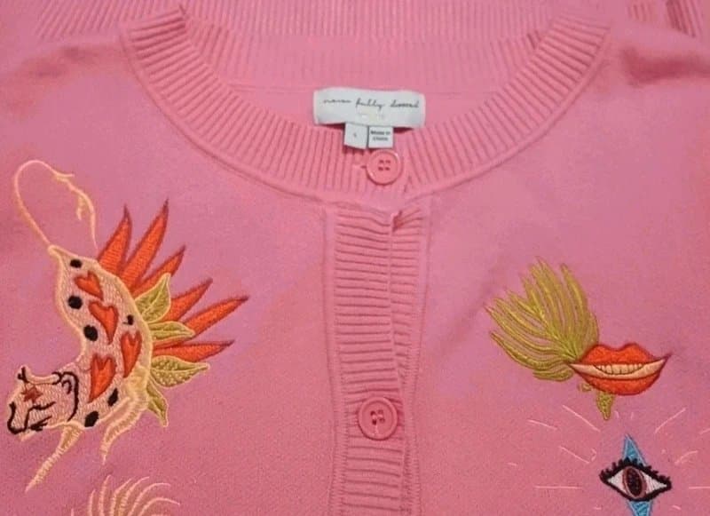 Never Fully Dressed Never Fully Dressed Pink Enchanted Icons Embroidered Cardigan - size L (14/16)