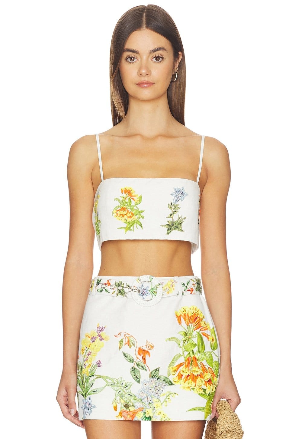 Revolve White Floral Bustier Top and Mini Skirt Set