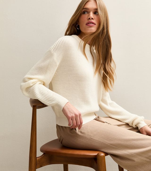 New Look Women's Cream Ribbed Crew Neck Knit Jumper New Look - 2