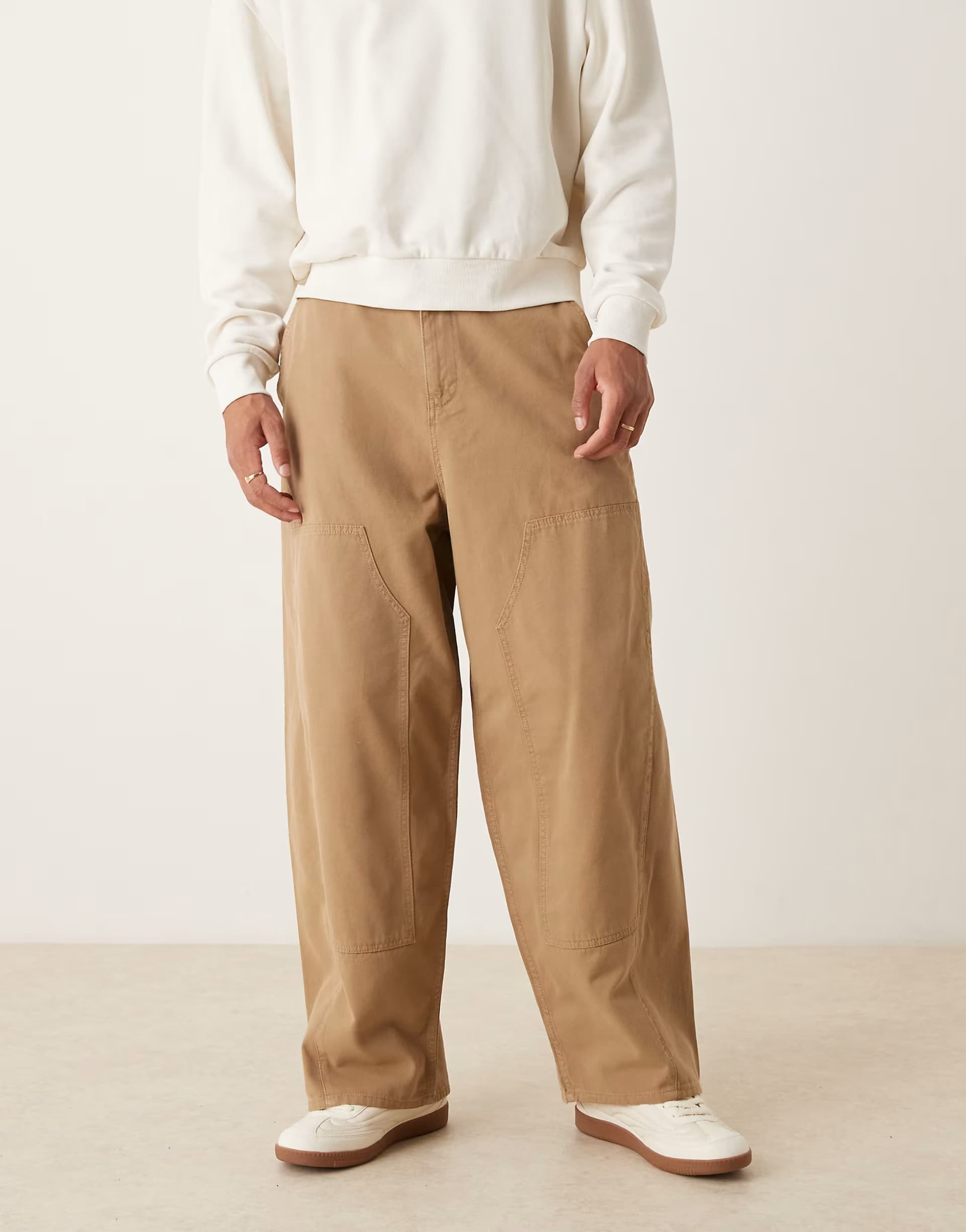 ASOS ASOS DESIGN oversized baggy trousers in tan with carpenter details