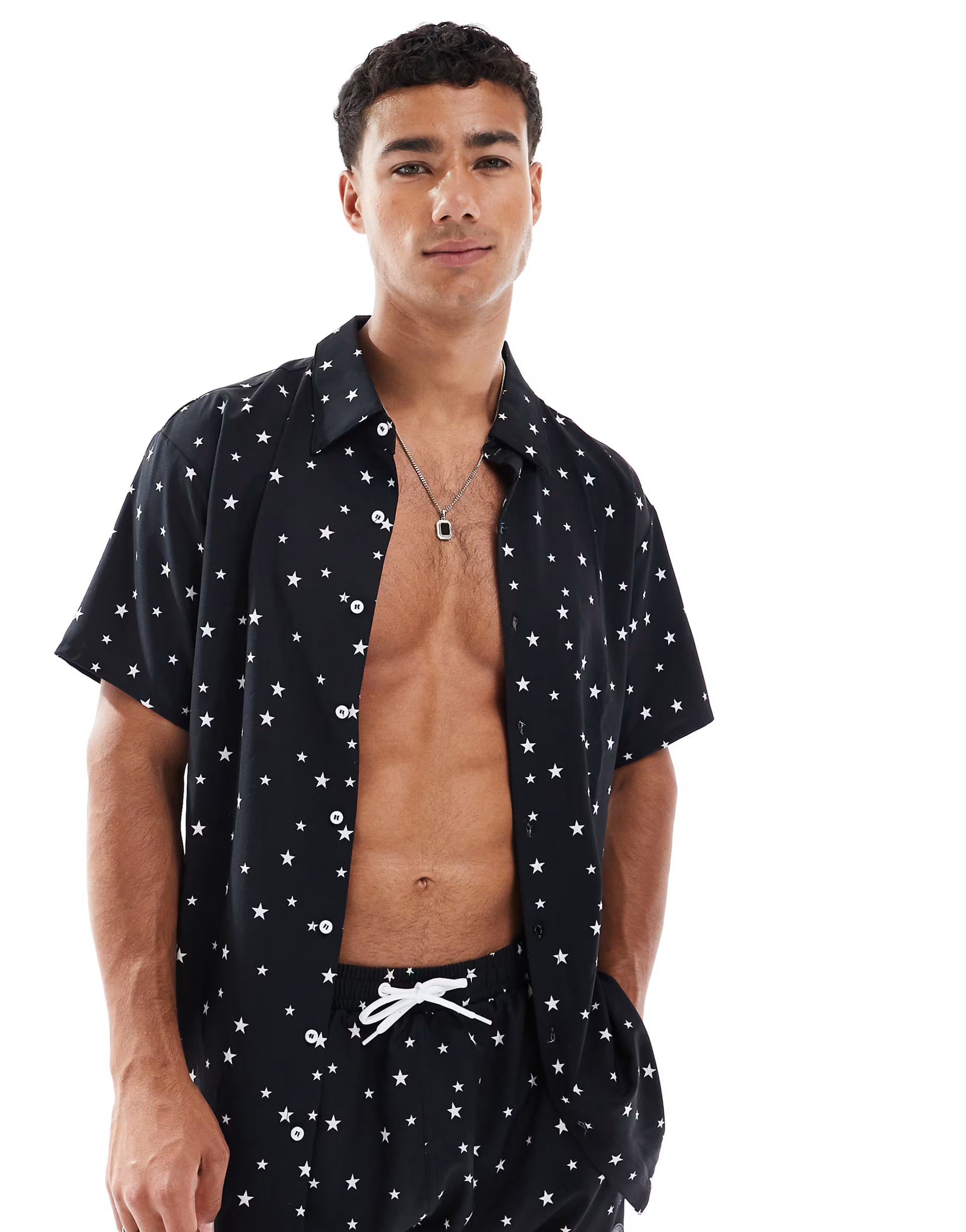 ASOS OOSC Shining star men's short sleeve shirt in black - 1