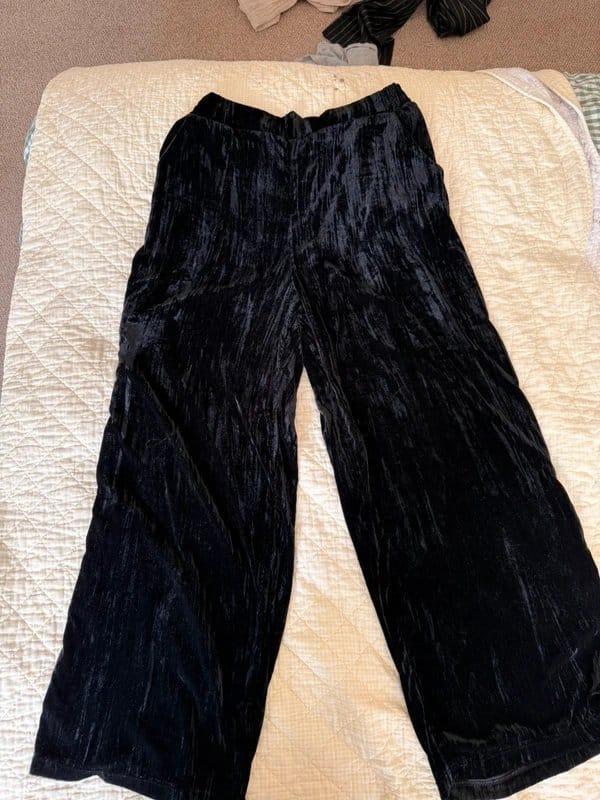 ASOS Black Crinkle Velvet Wide Leg Trousers