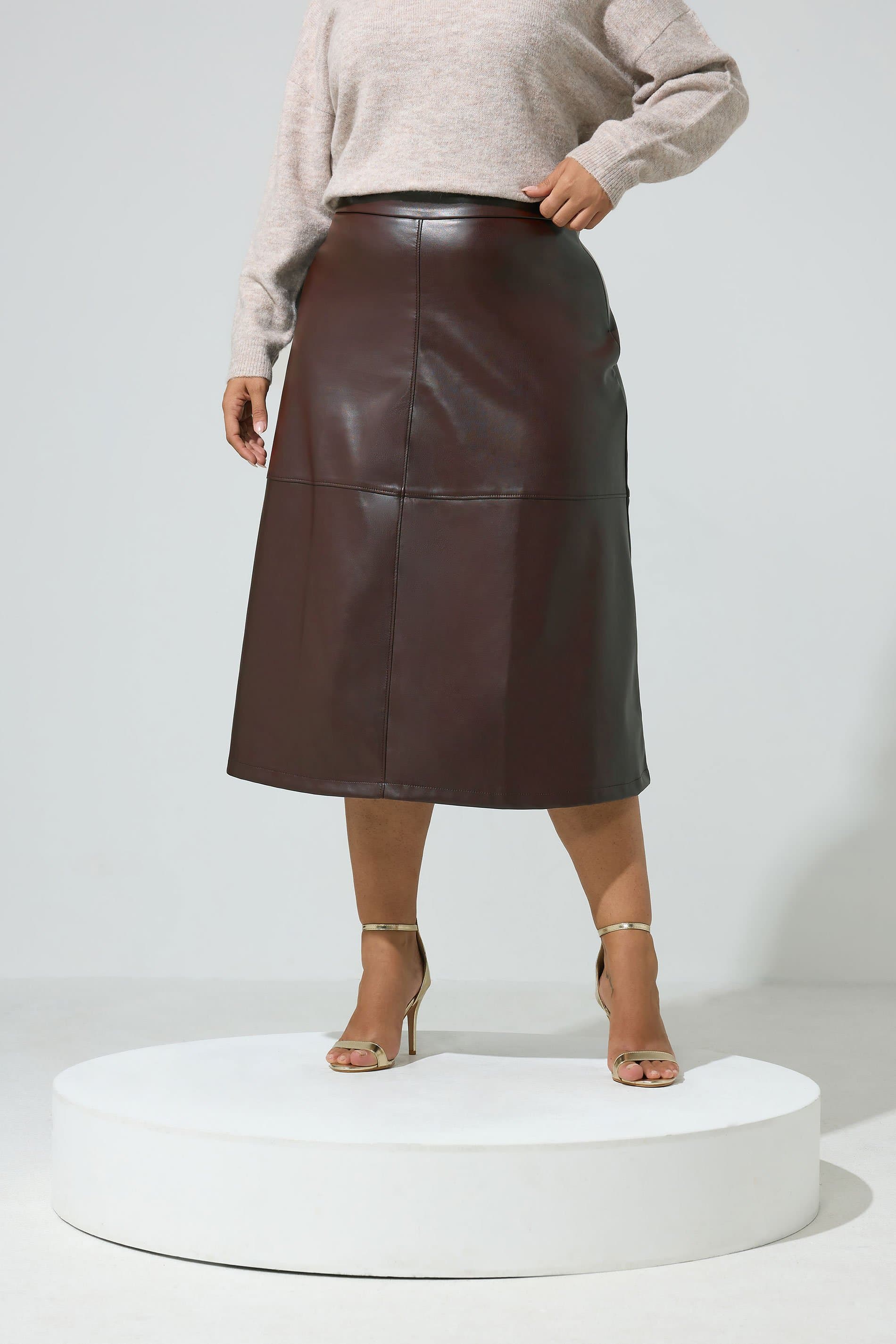 Yours London Plus Size Chocolate Brown Faux Leather Skirt