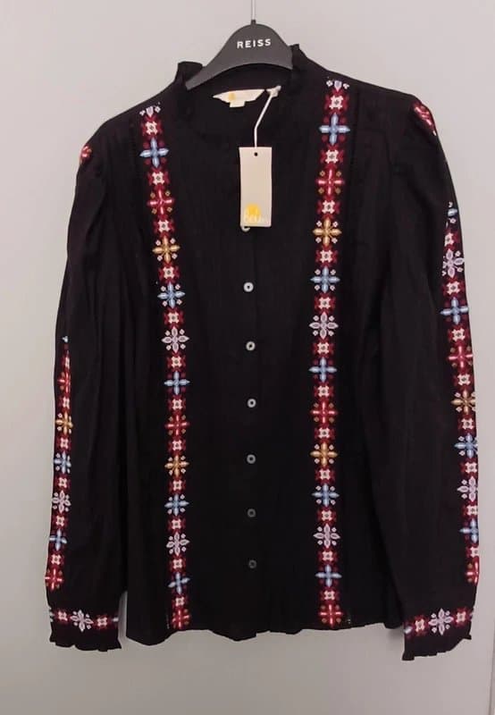 Boden Boden Black High Neck Embroidered Cotton Shirt RRP £90 - size 22