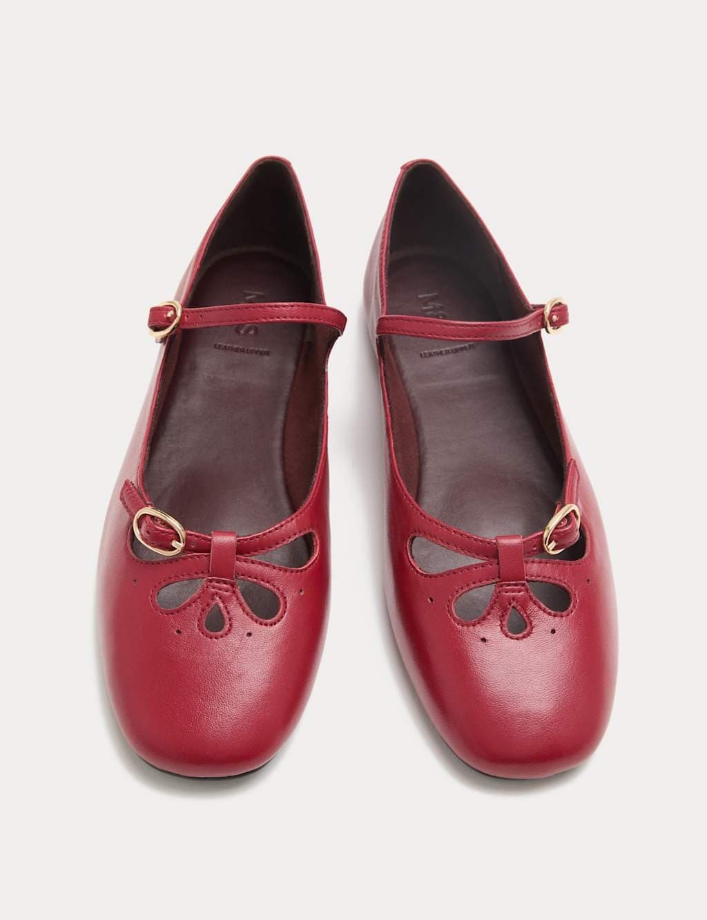 Marks & Spencer M&S Leather Cut Out Mary Jane Ballet Pumps Red