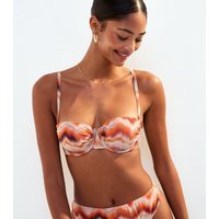 New Look Women's Orange Textured Tie Dye Metallic Print Underwire Bikini Top New Look - 1