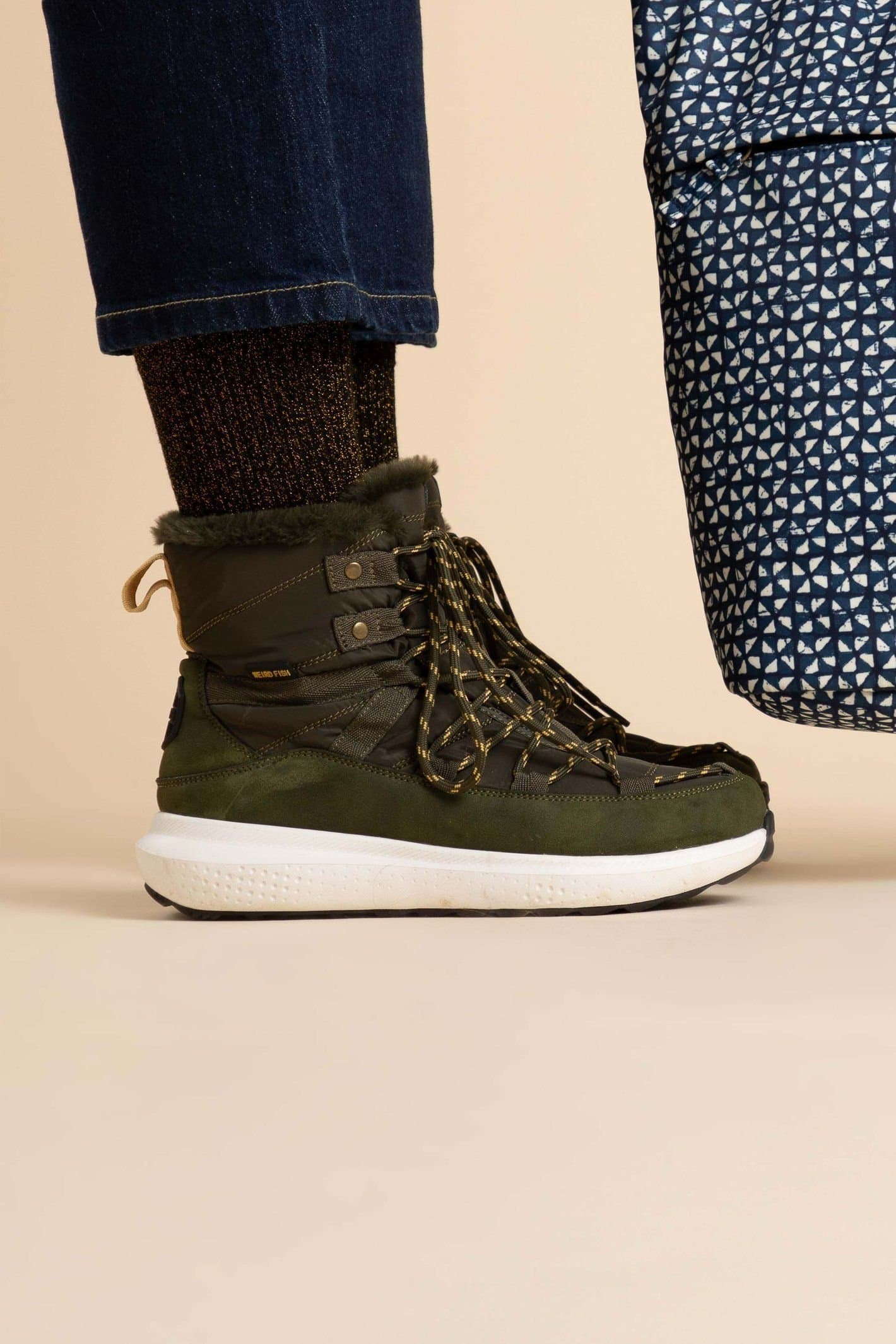 Weird Fish Weird Fish Dark Green Faux Fur Lined Walking Boot