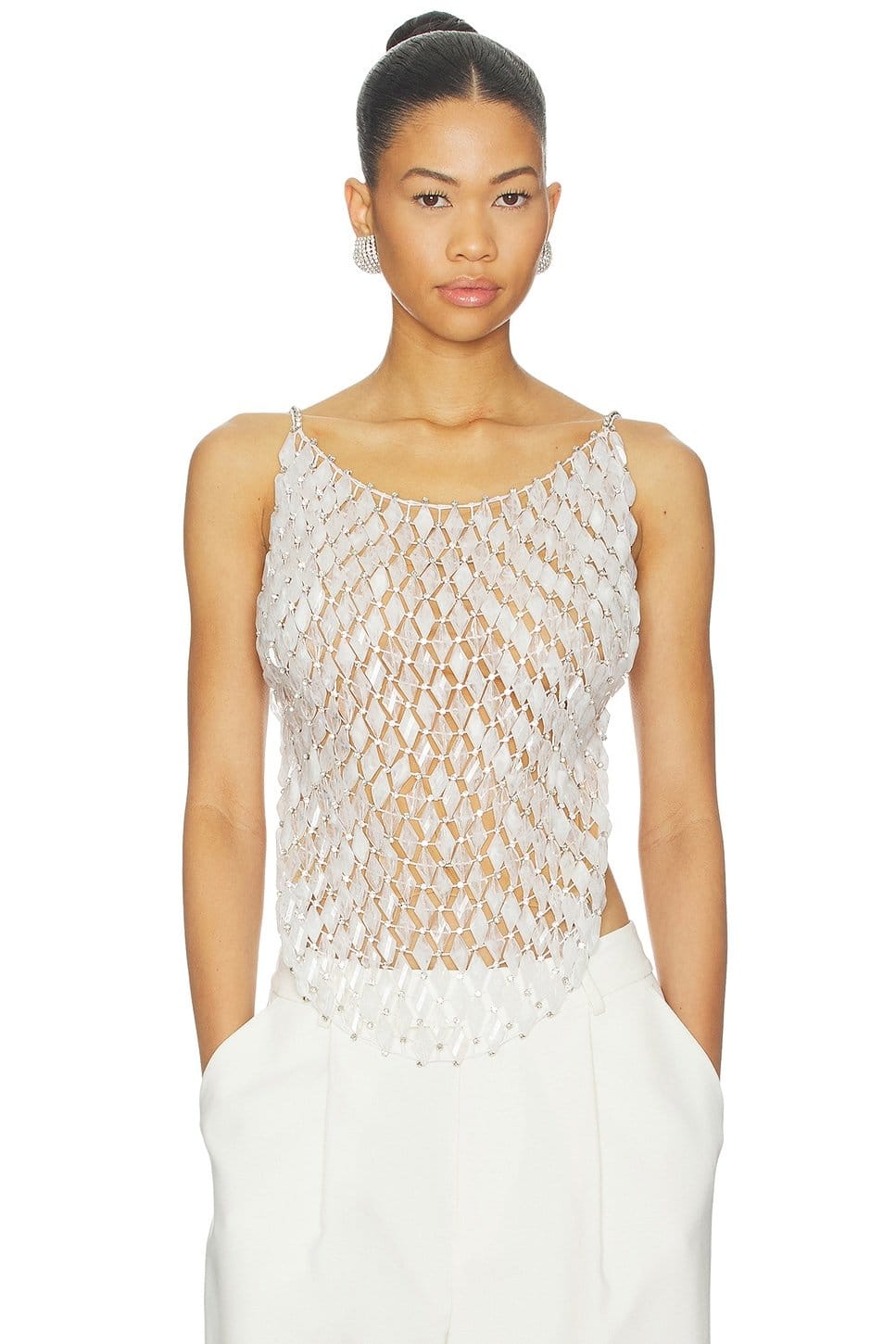 Revolve White Embellished Diamond-Cutout Top