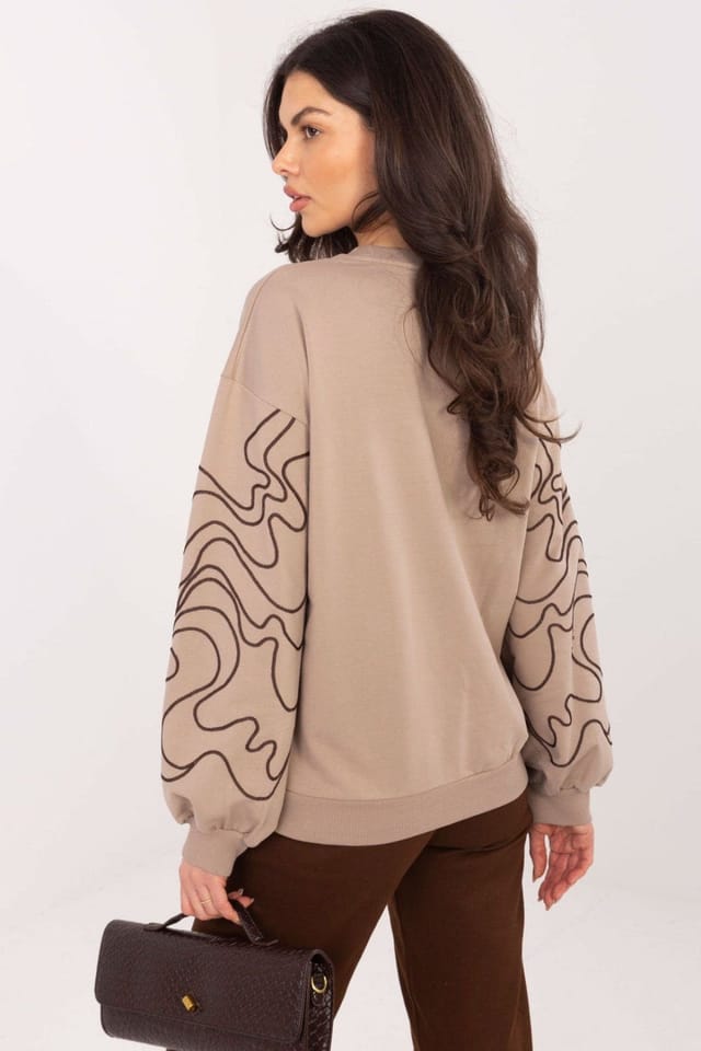 Love Lace Love Lace Women's Soft Cotton Elastane Embroidered Sweatshirt in Beige - 3