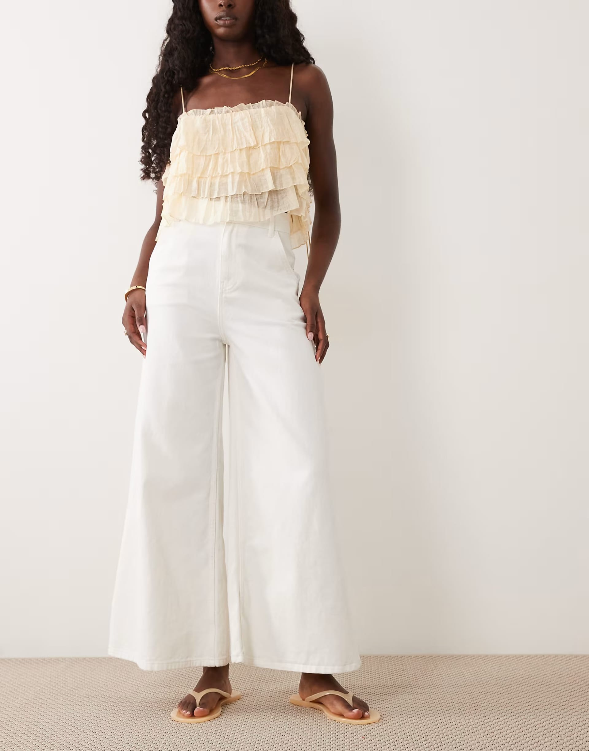 Miss Selfridge flare denim jean co ord in cream
