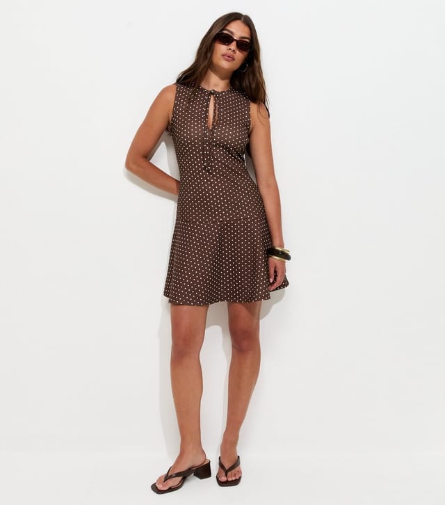 New Look Women's Brown Spot Print Keyhole Drop Waist Mini Dress New Look - 3