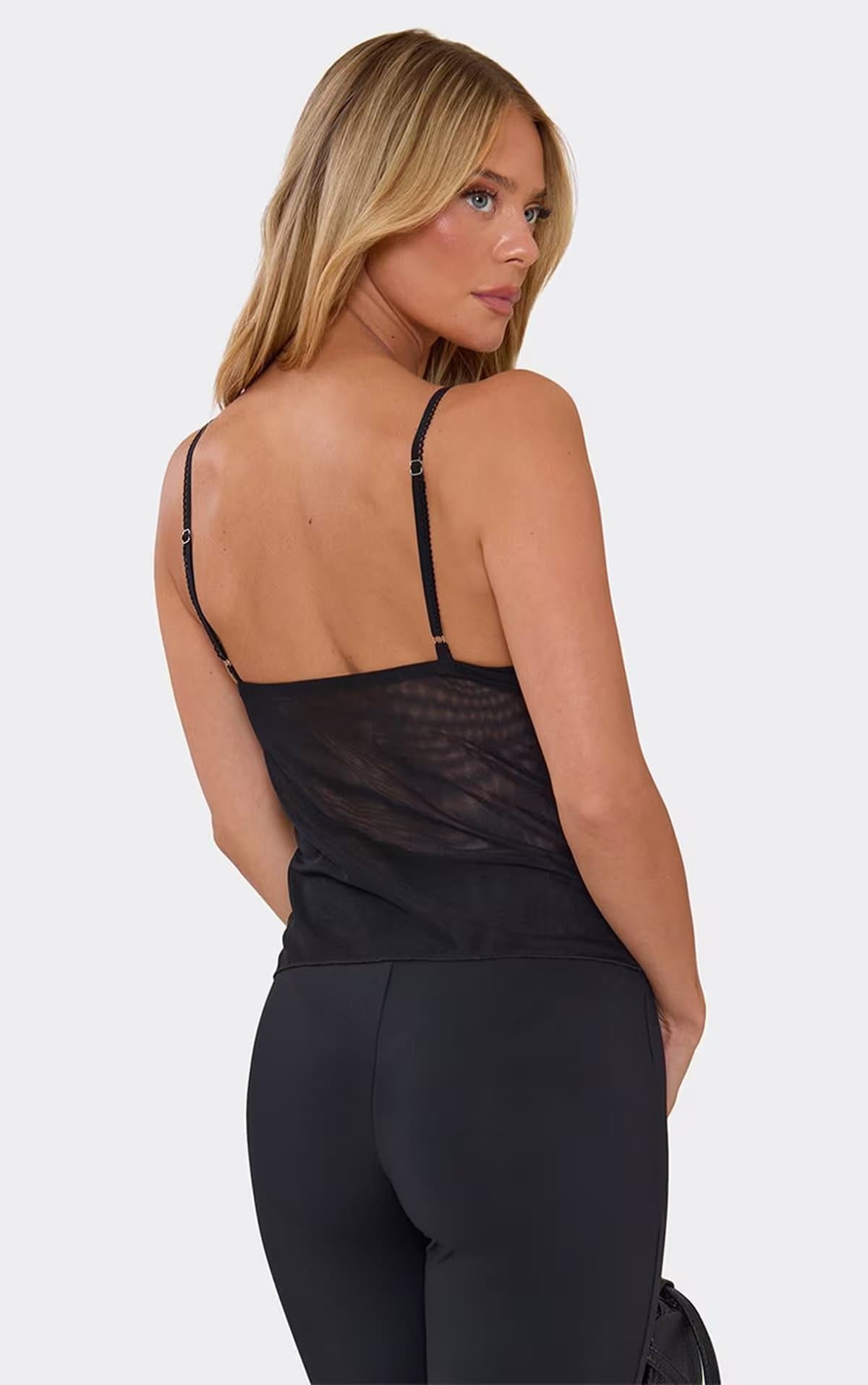 EGO EGO Black Mesh Strappy Contrast Lace Bust Top