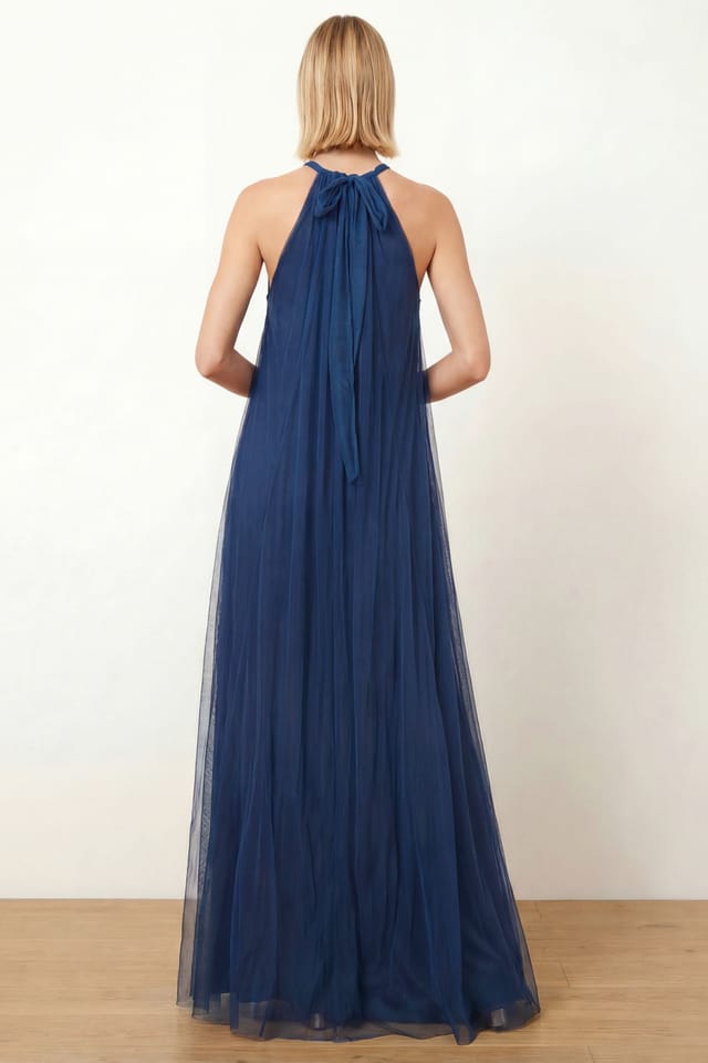 Maya Deluxe Maya Deluxe Women's Floral Embellished Halter Neck Trapeze Maxi Dress in Blue - 2