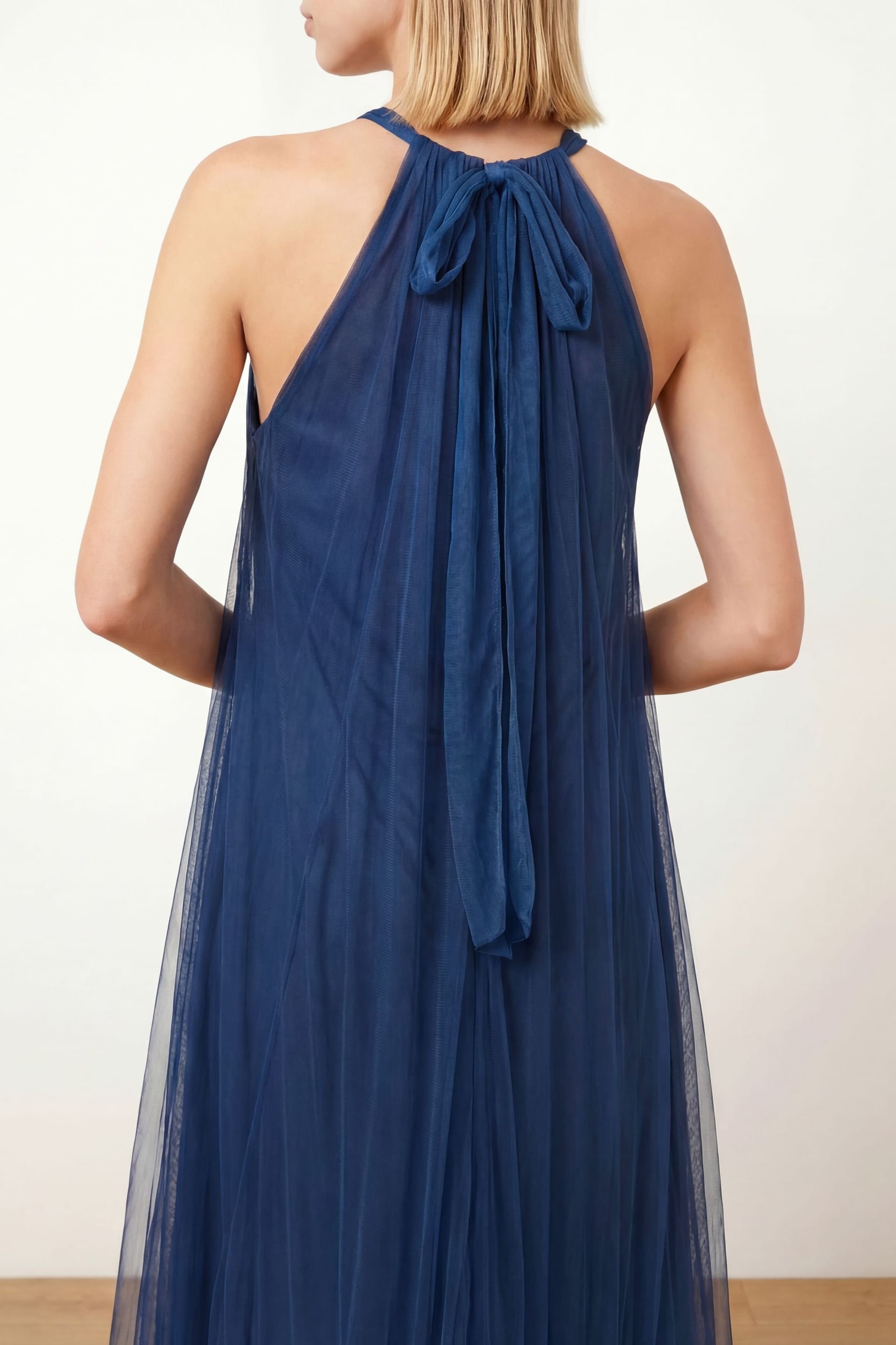 Maya Deluxe Maya Deluxe Women's Floral Embellished Halter Neck Trapeze Maxi Dress in Blue - 4