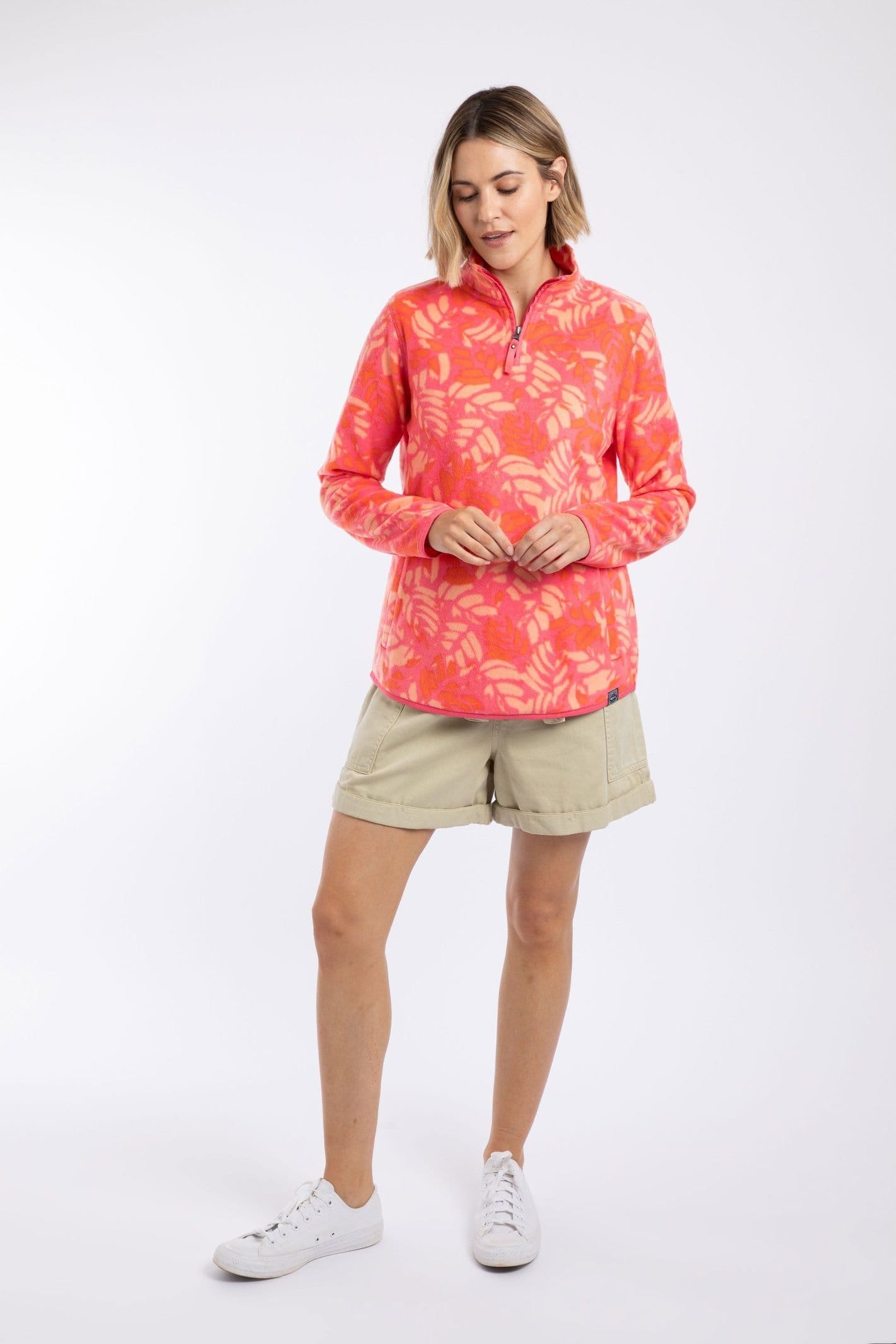 Weird Fish Weird Fish Women's Rory 1/4 Zip Printed Microfleece in Coral - 4