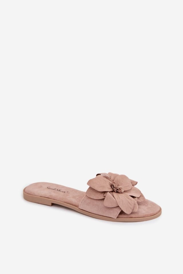 Love Lace Love Lace Women's Suede Style Flower Strap Flat Sole Soft Insole Slippers Summer in Beige - 2