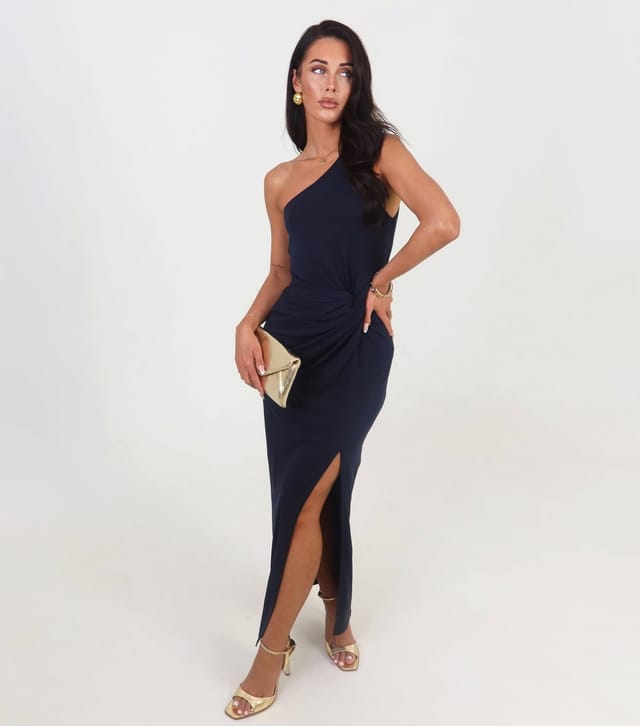 AX Paris Women's Navy One Shoulder Knotted Midi Dress AX Paris New Look - 2
