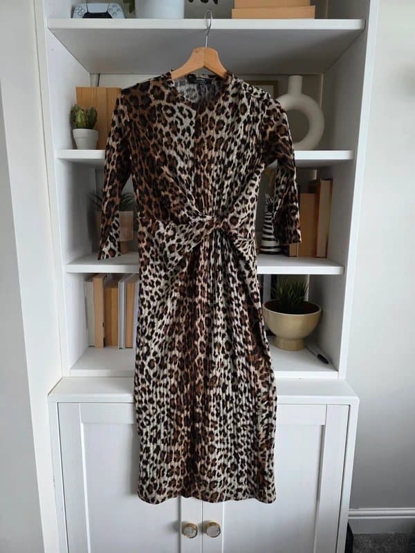Bershka Ribbed bershka leopard print ruched dress size Xs